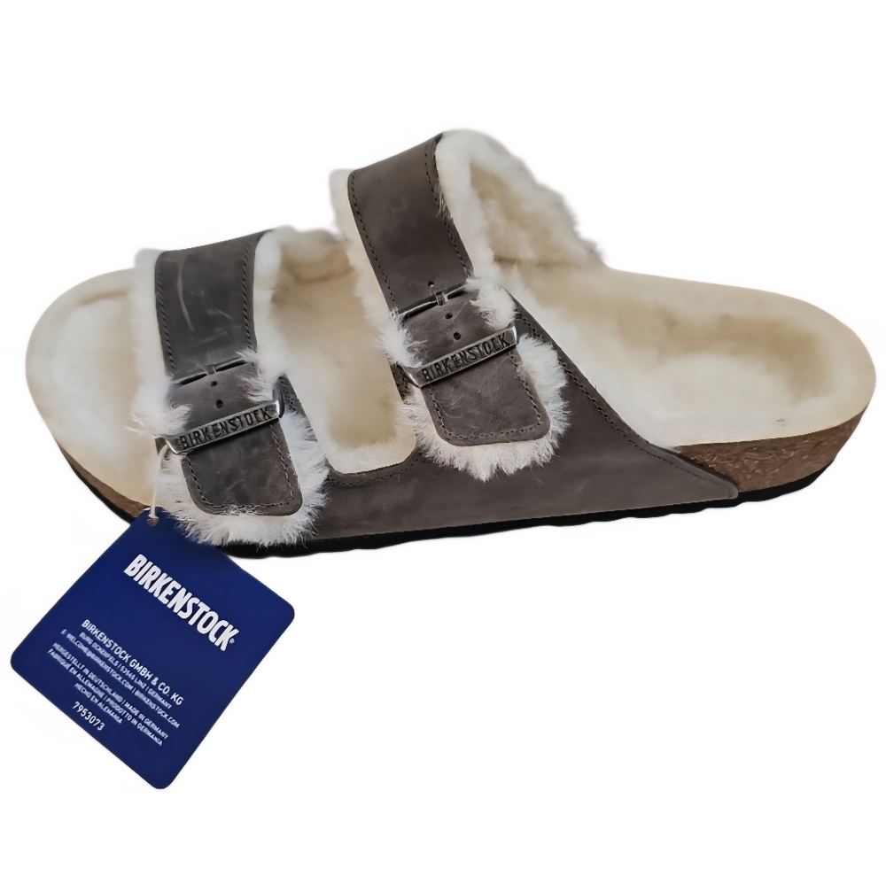 Birkenstock Shearling Leather Grey Sandal Womens Size 11 / Mens Size 9 NEW